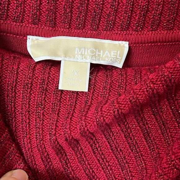 Michael Kors Red Cowl Neck Sweater Women’s 1X Waffle Knit Pullover - Picture 4 of 7